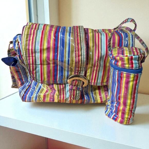 Kalencom Diaper Bag w/ Insulated Bottle Holder NWT Striped Waterproof Vinyl - Picture 1 of 8